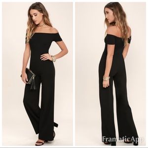 Lulu’s Alleyoop off shoulder black jumpsuit new